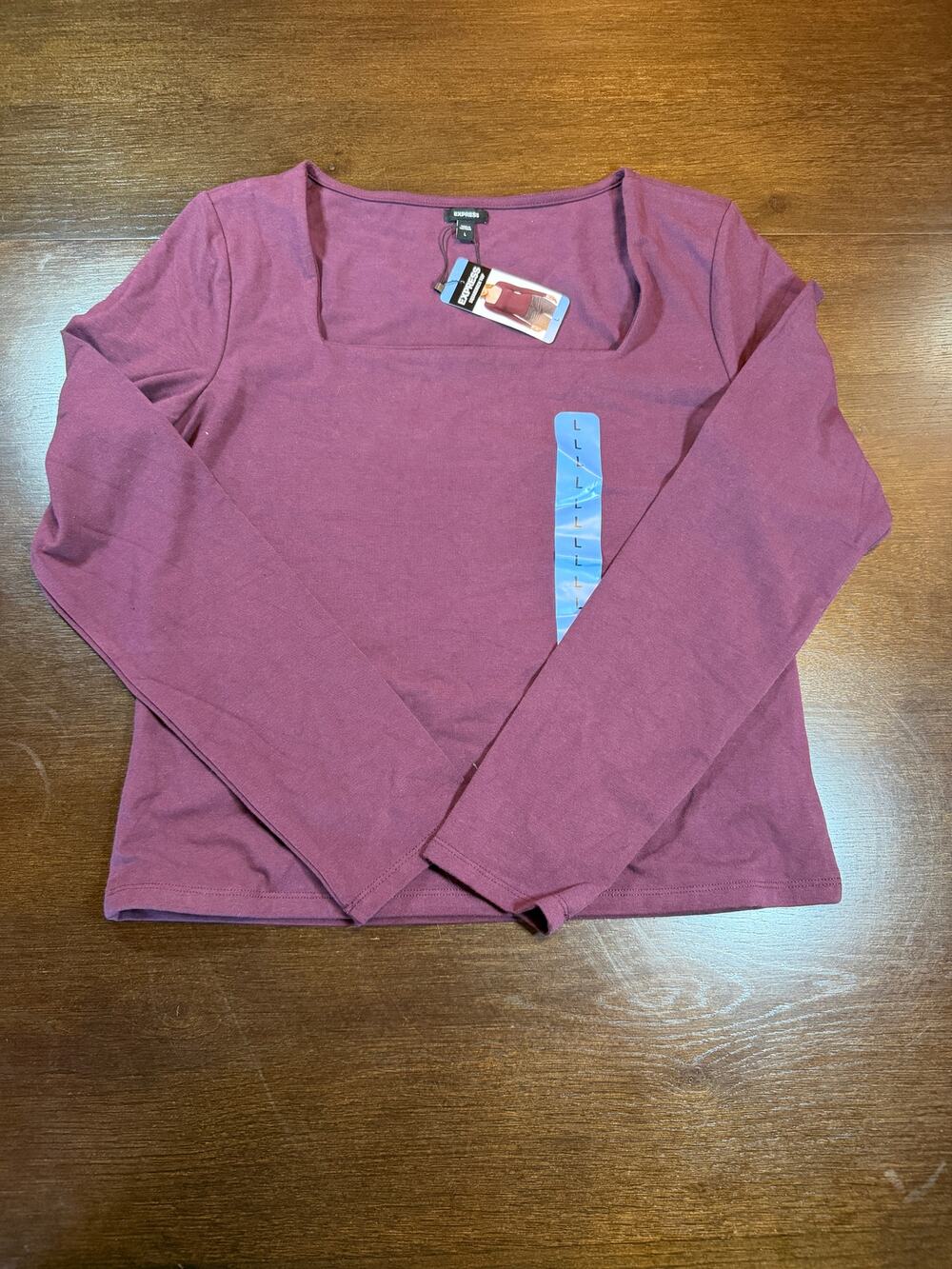 NWT Express Burgundy Square Neck Fitted Long Sleeve Top L Going Out